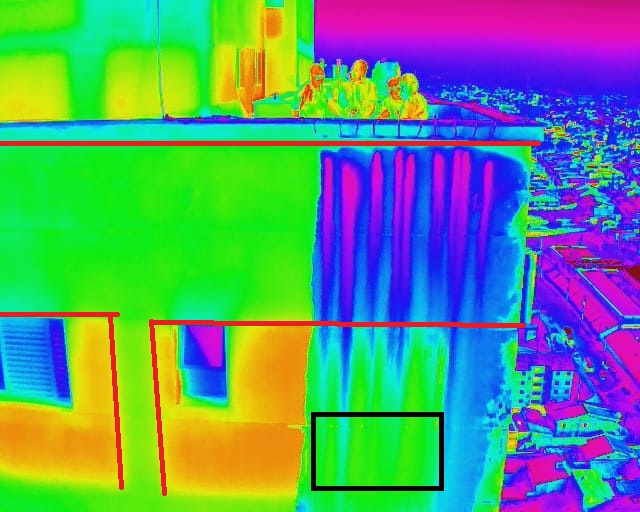 Termografia de fachada com marcações técnicas em laudo pericial - AMAG