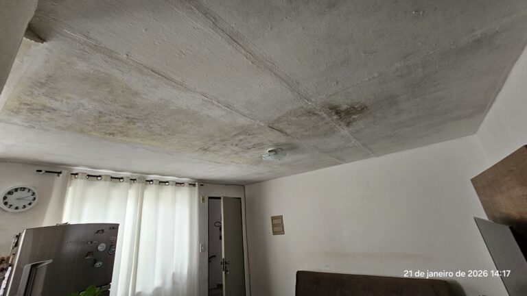 Manchas de umidade e bolor no teto de sala de apartamento